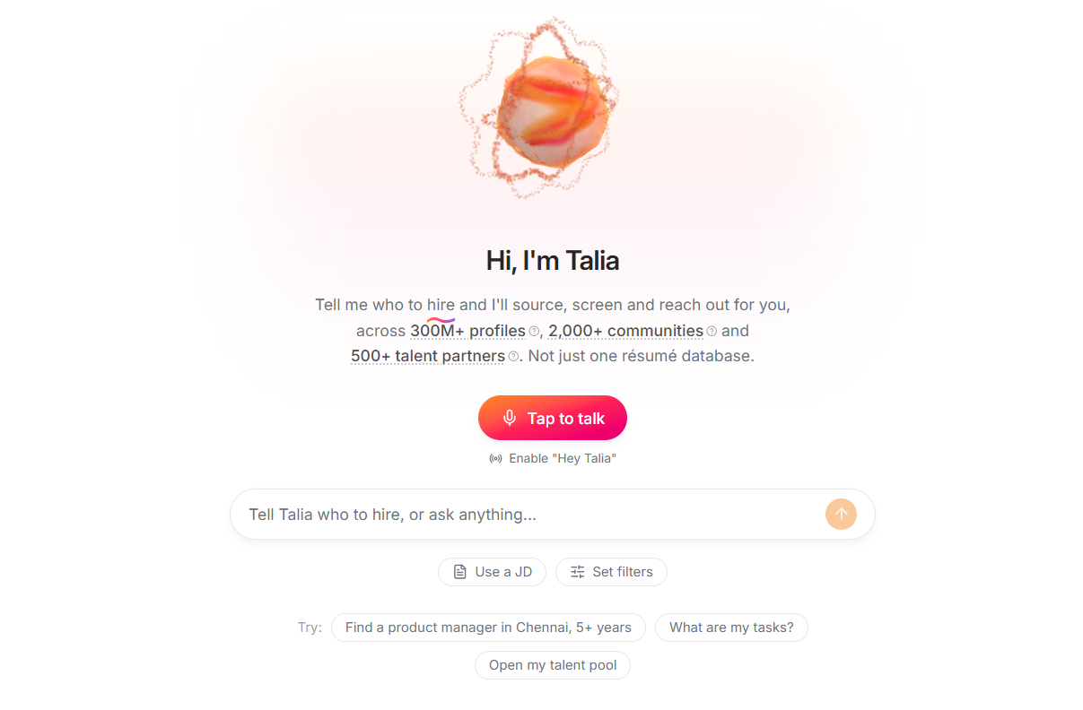 Talia: one dashboard for sourcing, screening, outreach and interviews